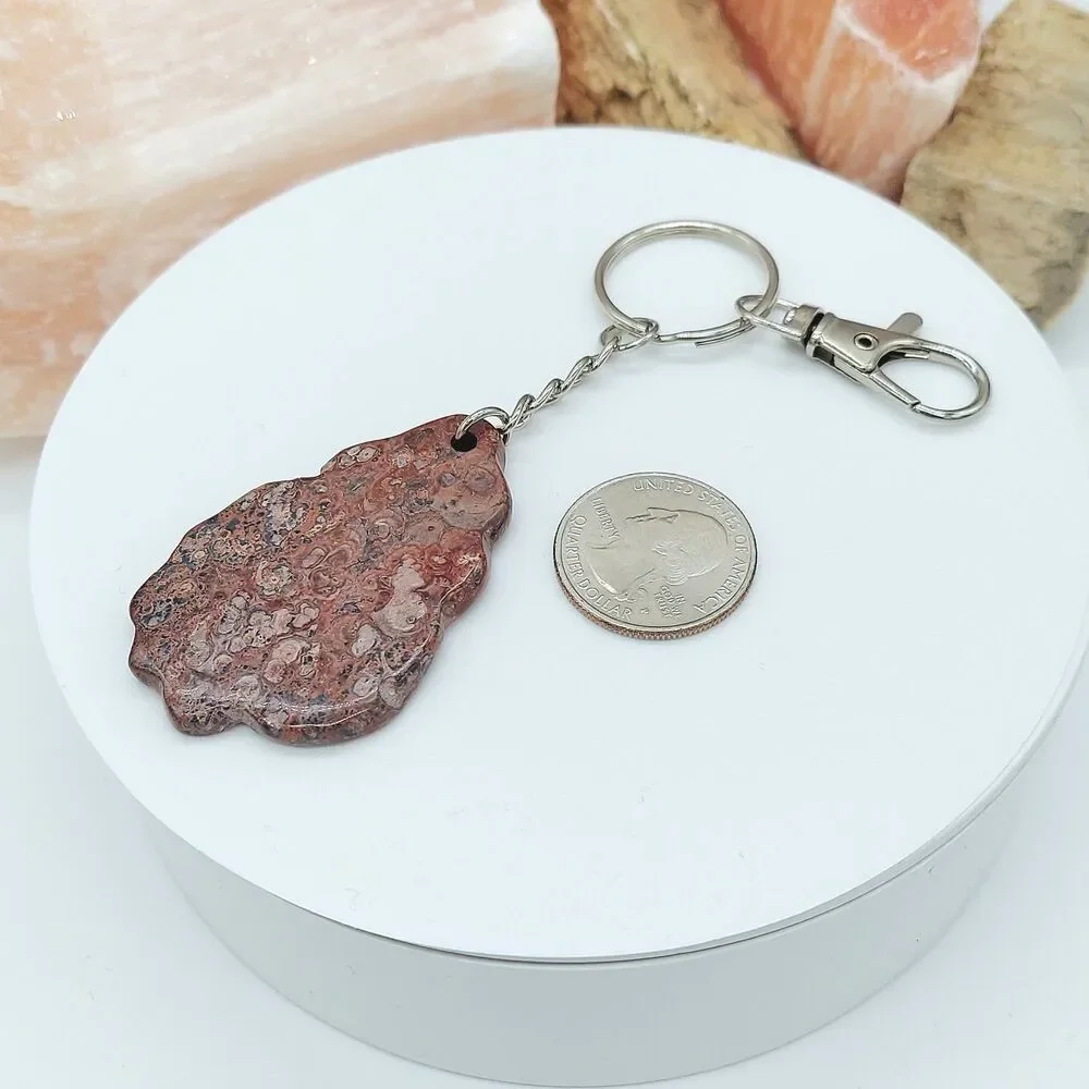 Leopardskin Jasper Stone Keychain with Swivel Clip